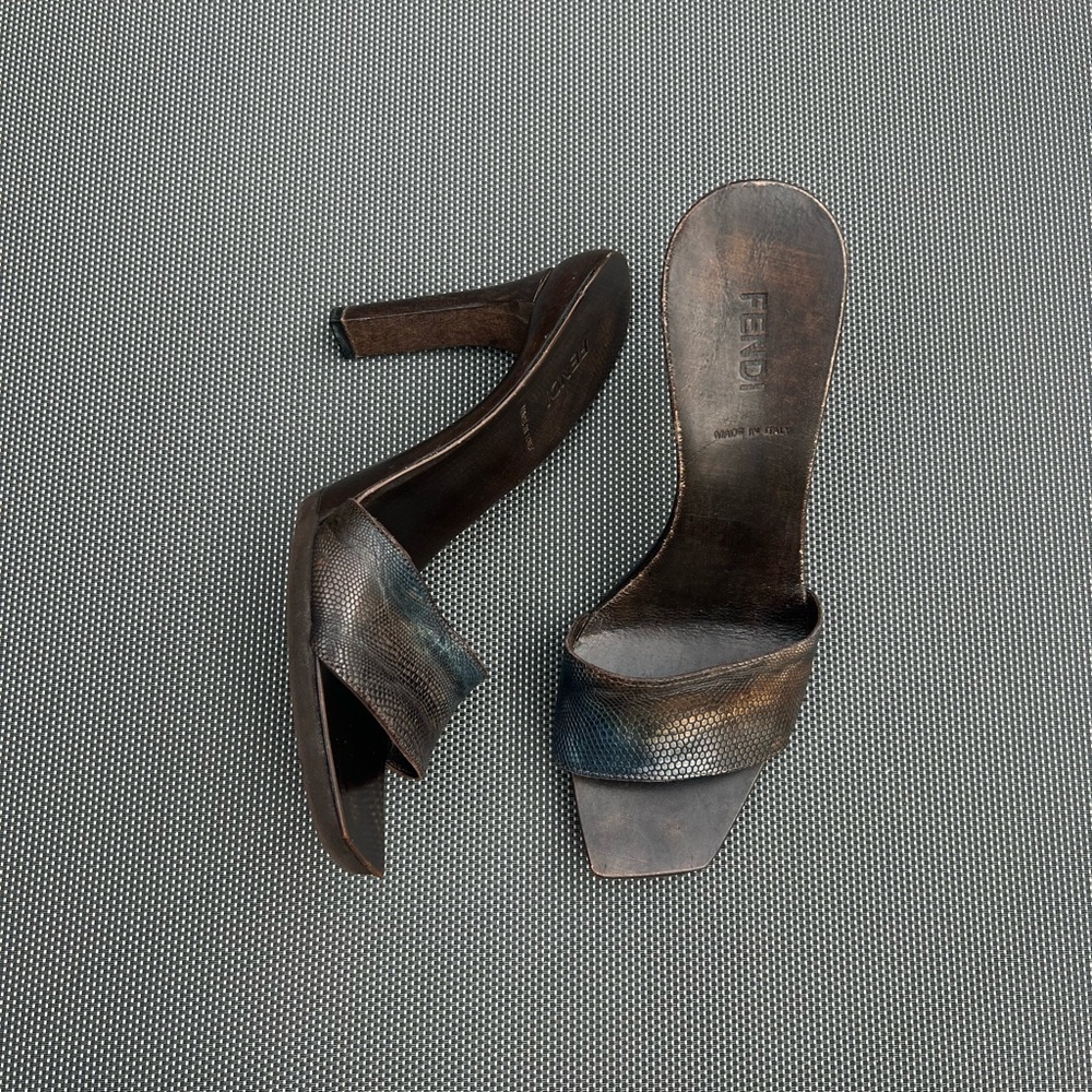 Vintage FENDI snakeskin wooden high heel mules